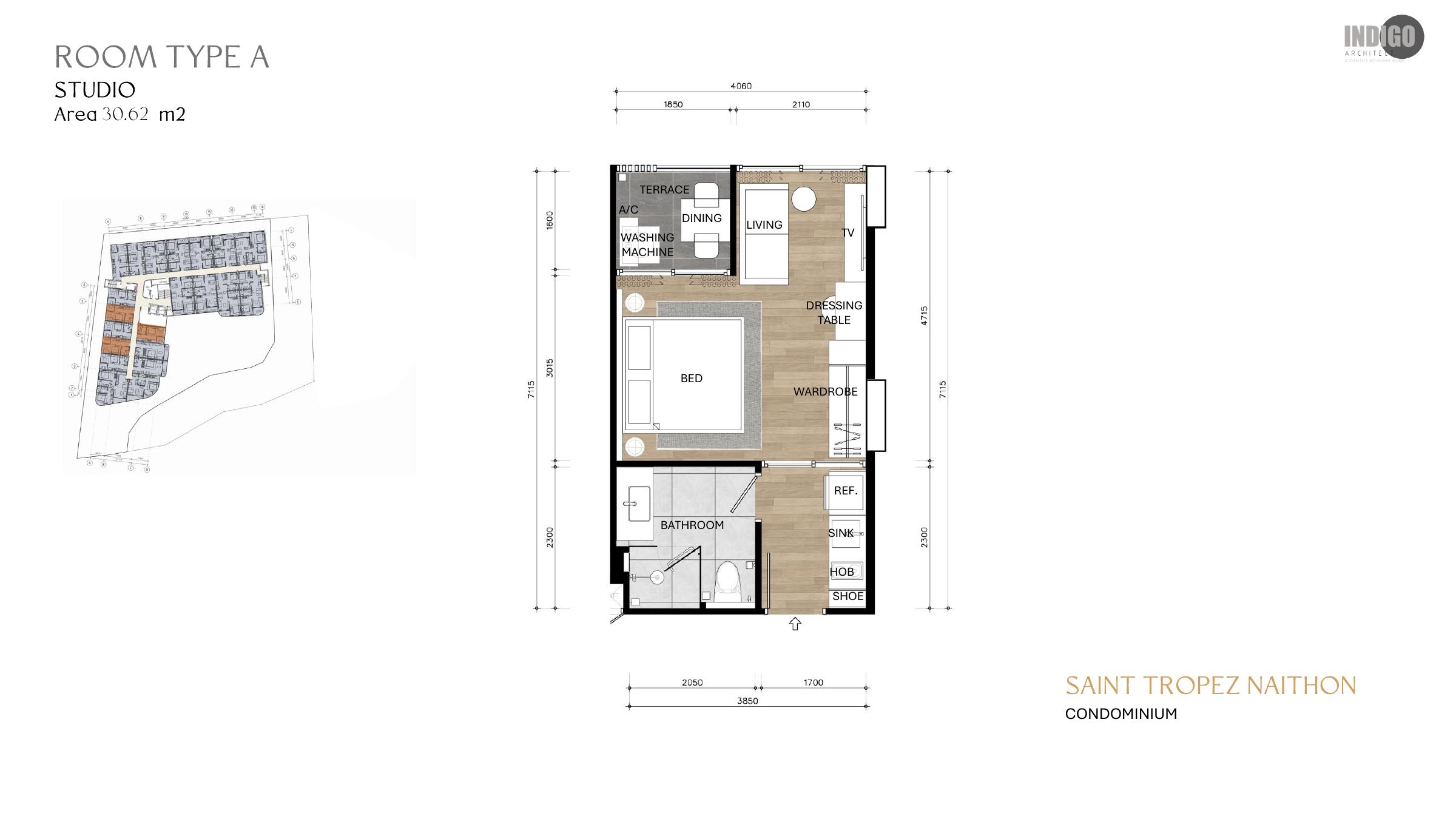 Type A studio floor plan